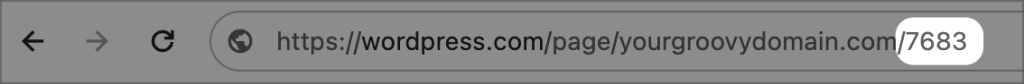 The page's ID highlighted in the browser address bar.